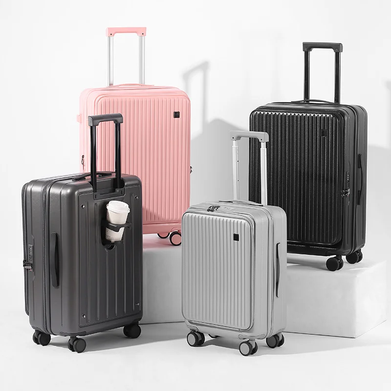 Luxury Expandable Hard Shell Luggage Set – 3PCS Spinner Suitcases with Cup Holder & Carry-On Cabin Size